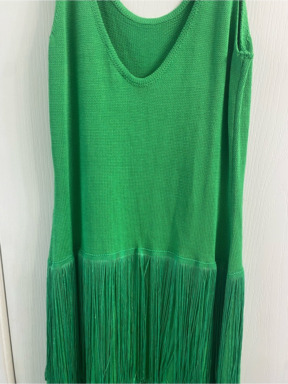 Vici Sunset Spritz Great Gatsby Tiered Fringe Maxi Vibrant Green Knit Dress M - Picture 13 of 15